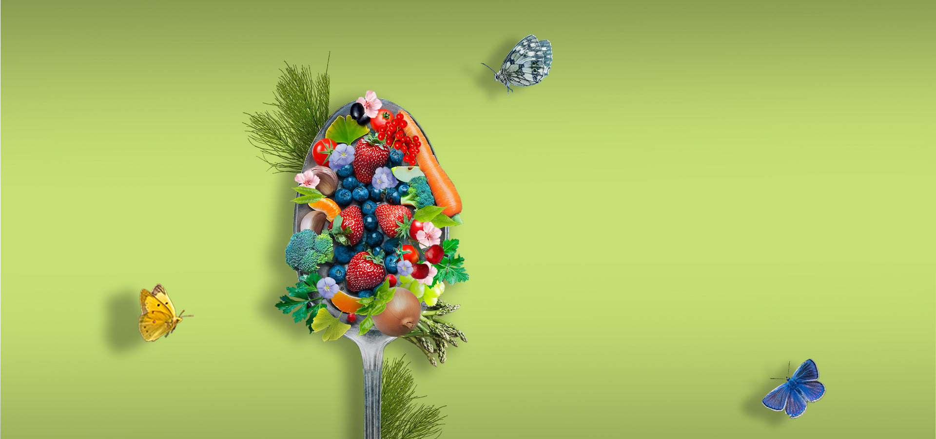 Ein Löffel voller Obst und Gemüse